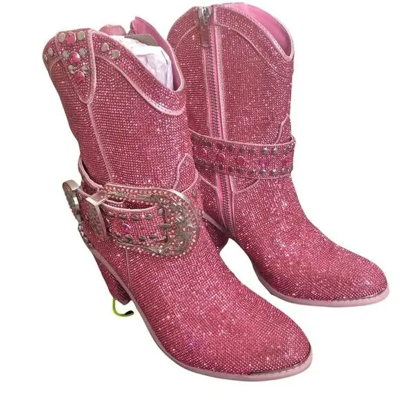 Pink Rhinestone Cowboy Boots‎ Size 11 New in Box - Picture 5 of 11